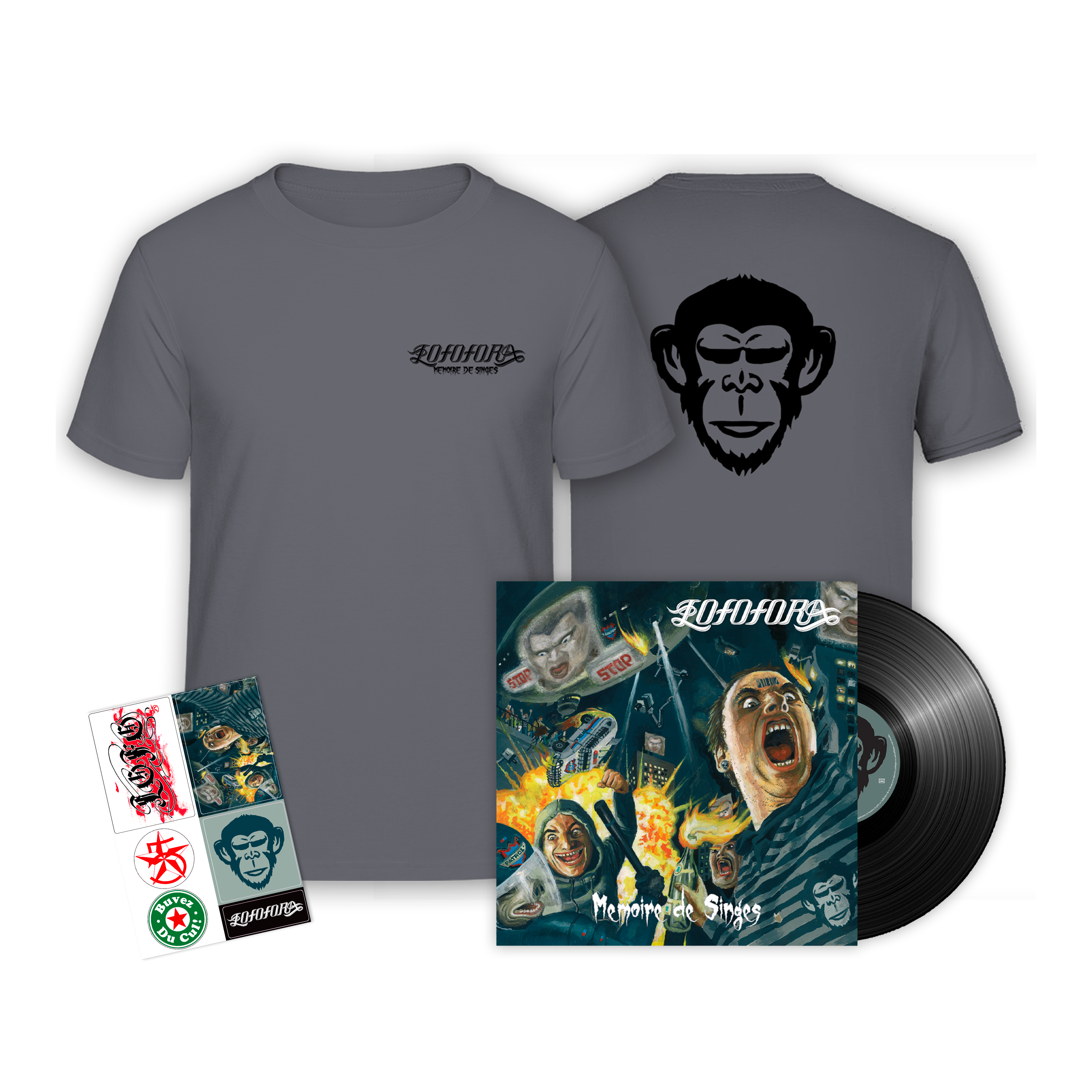 Vinyle + T-shirt + Stickers “Mémoire de singes“