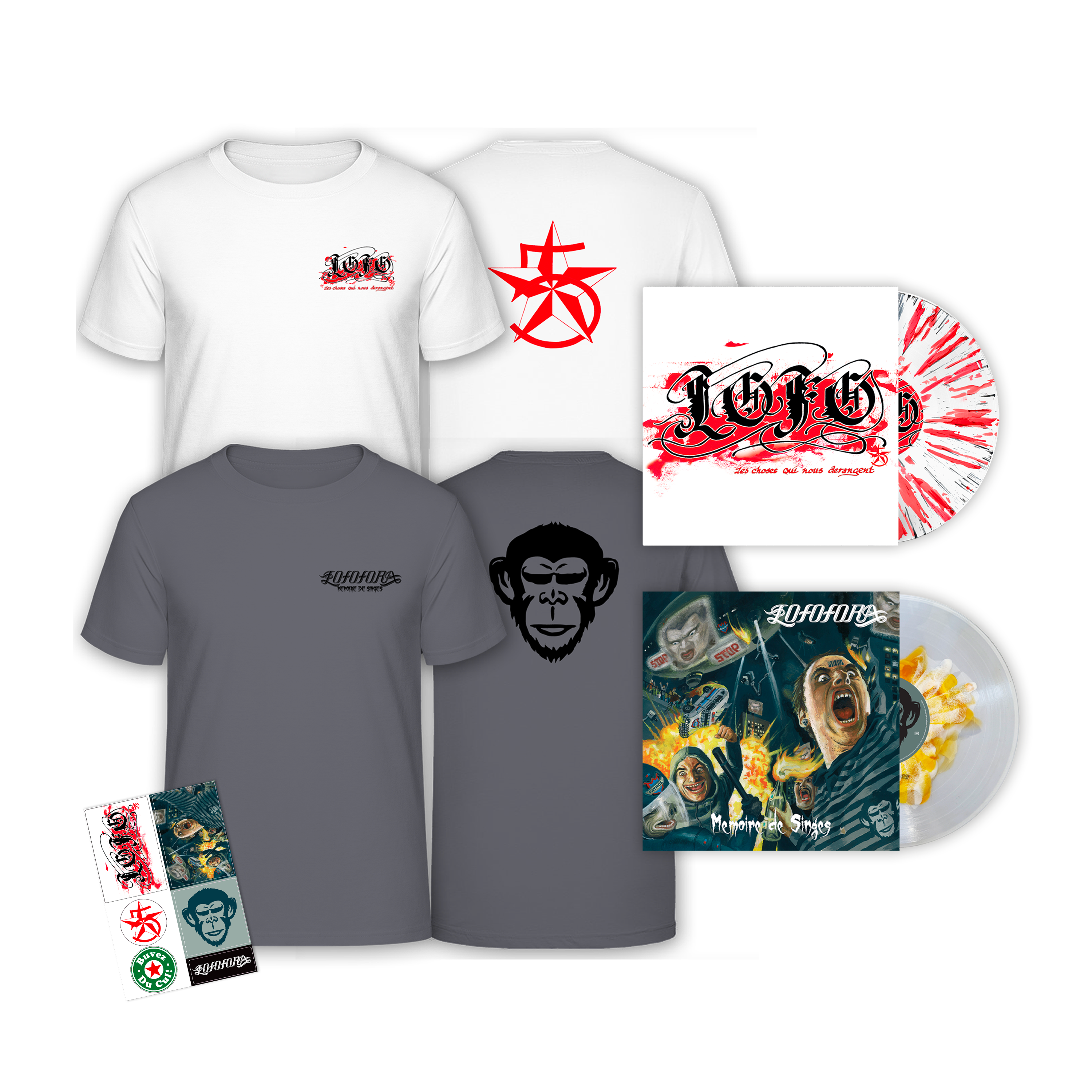 ULTRA PACK “Les choses qui nous dérangent“ + “Mémoire de singes“ - Vinyle splatter numéroté édition limitée + T-shirt + Stickers